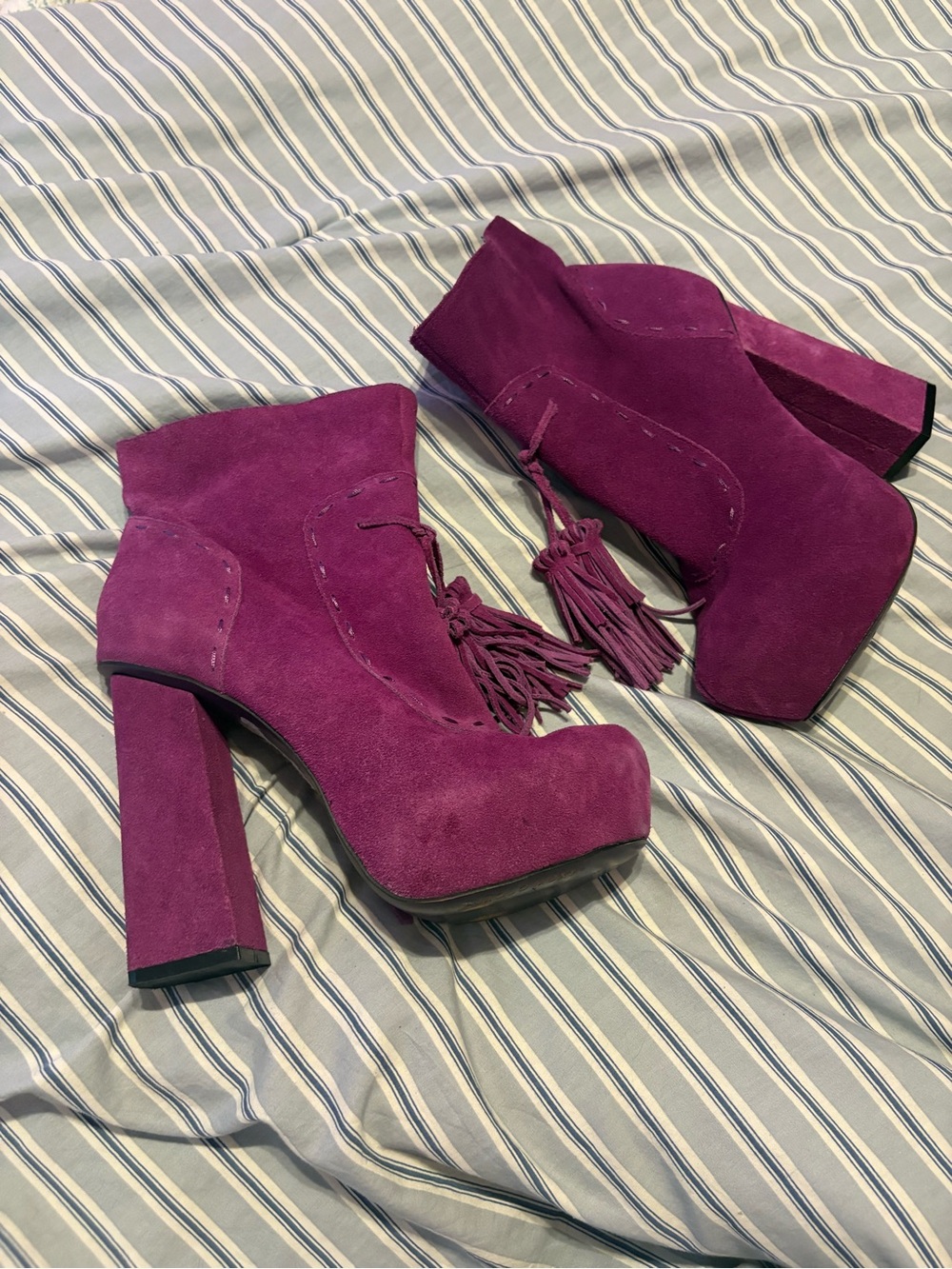 Mojo Moxy Magenta Suede Platform Ankle Boots with Tassels